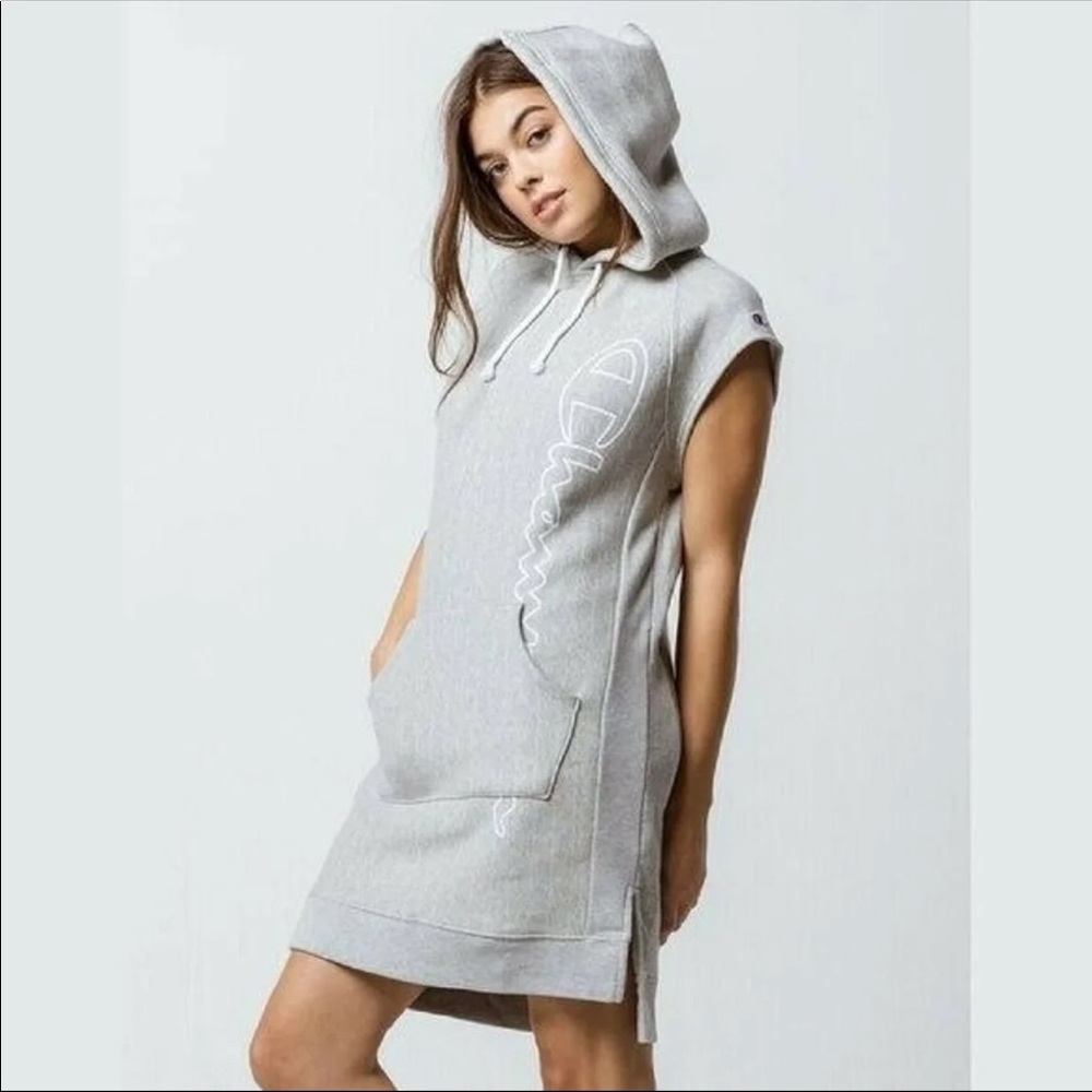 Champion Reverse Weave Hooded Sweatshirt Dress Sleeveless Grey Small